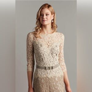 Elegant Lace Dress in Cream AMBERLY BELTED LACE ¾ SLEEVE GOWN